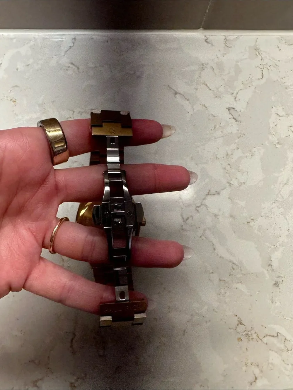 Gold Men's Bracelet Watch with Dark Green Dial
